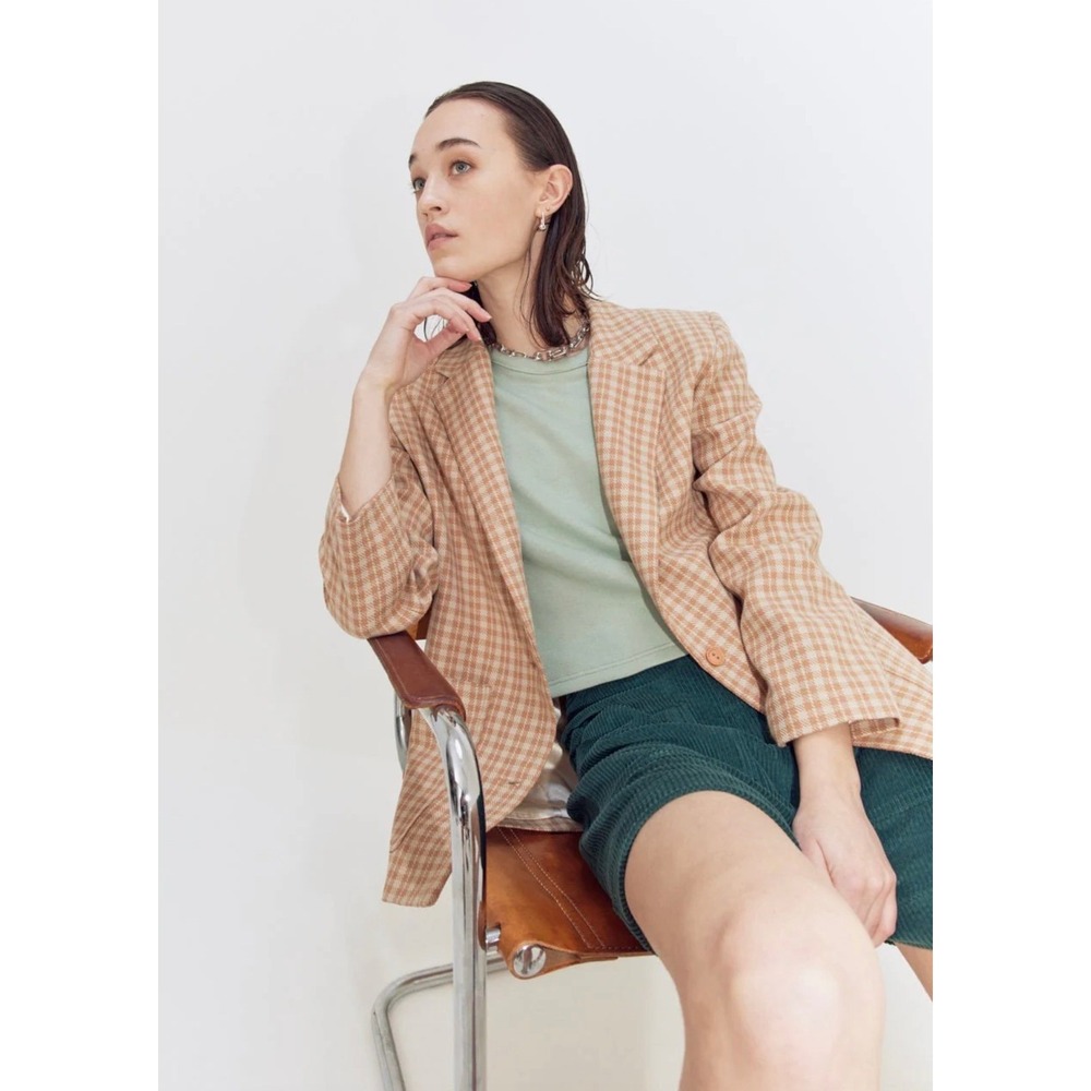 Eve Gravel Montreal Plaid Blazer Tan Cream Check Single Button Jacket XS Canada